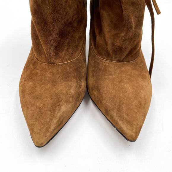 Marion Parke Millie Booties Brown Suede Ankle Strap Kitten Pointed Toe Sz 37 / 7 - Picture 5 of 9